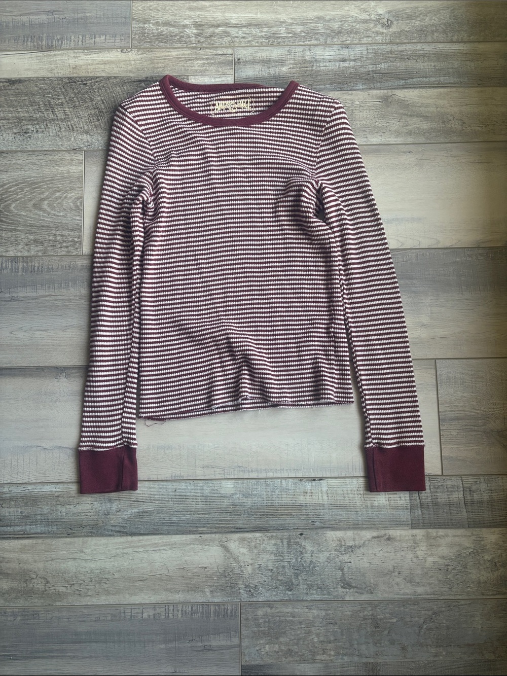 American Eagle Striped Long Sleeve Top in Burgundy & White
